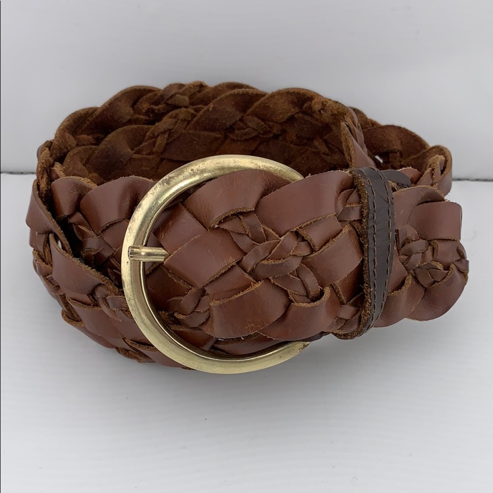 Faded Glory Vintage Y2K Brown Braided 100% Leather Belt  Brass Buckle S/M